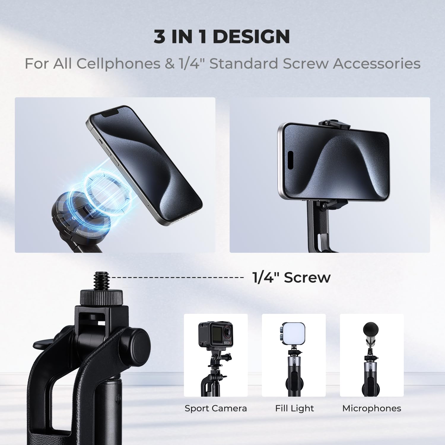 K&F CONCEPT fully extended tripod with phone demonstrating elevated framing advantage