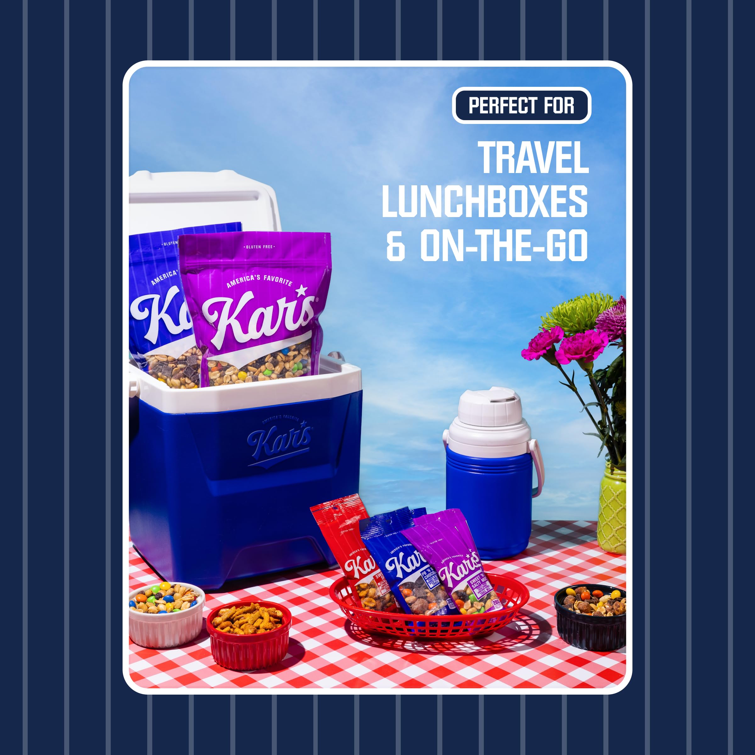 Kar’s comparación tamaño mano, ilustra porción controlada de 2.5 oz