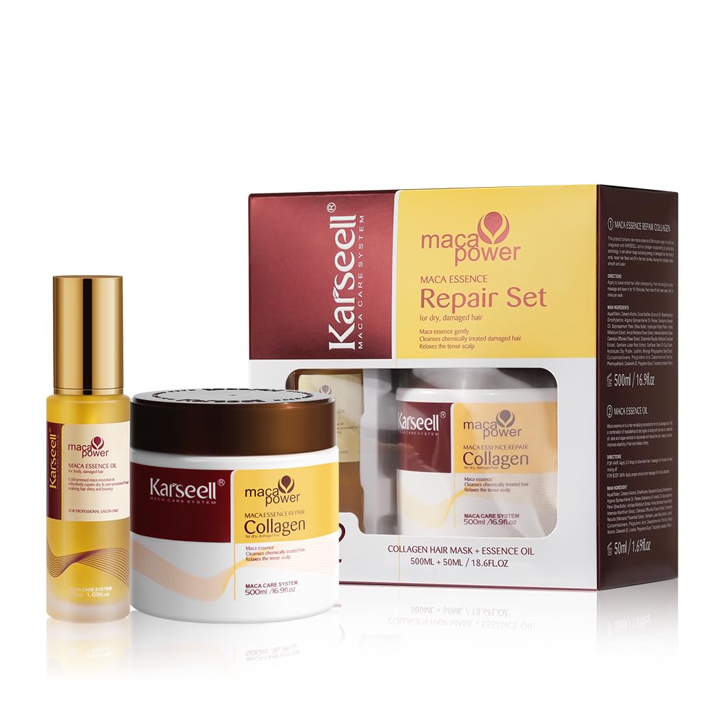 Karseell pack frontal mostrando mascarilla y aceite para reparación rápida