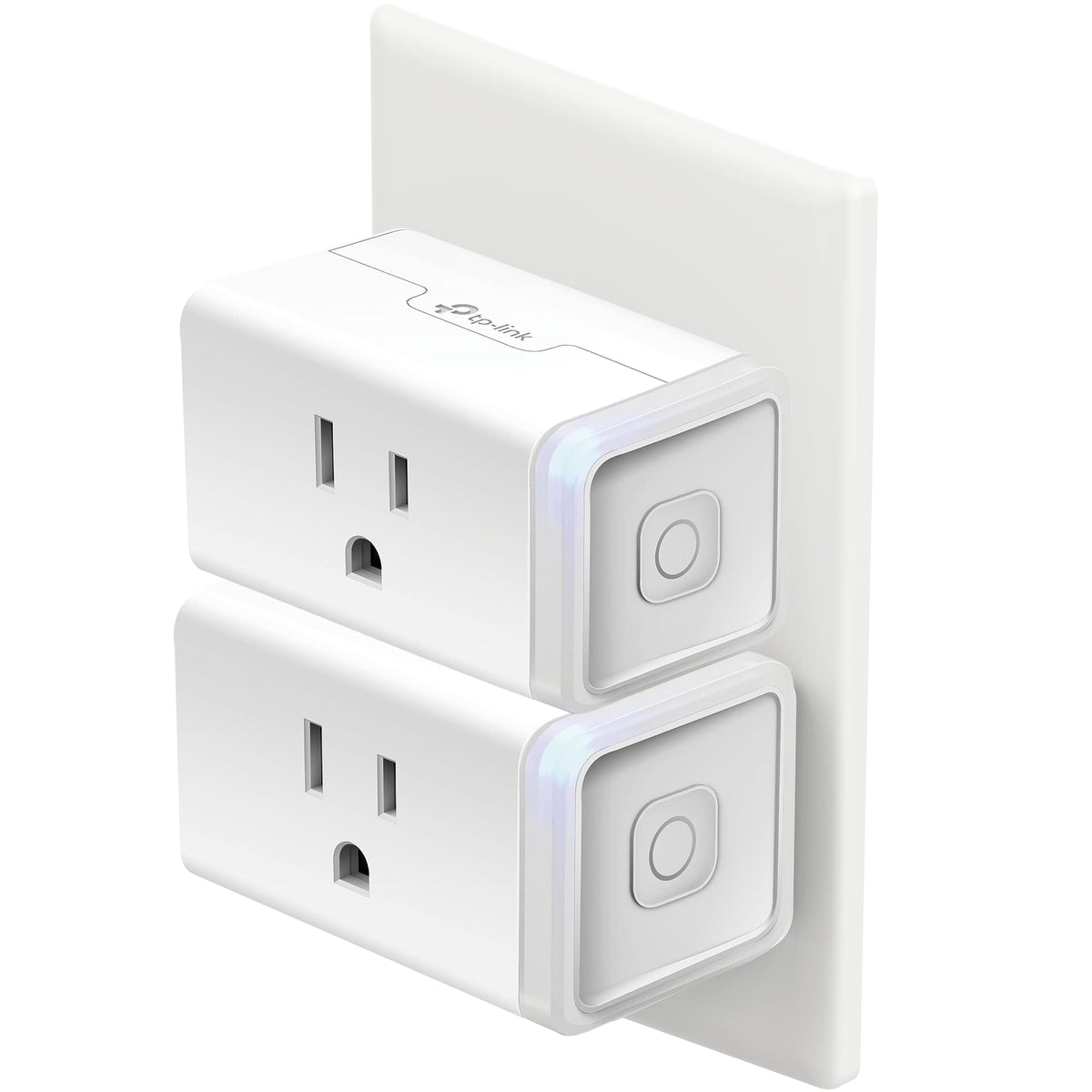 Kasa Smart plug frente del pack HS103P2 mostrando dos enchufes y caja, rápida instalación