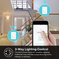 Kasa Smart HS210 en uso en escalera con control desde dos ubicaciones para mayor seguridad