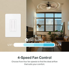 Kasa Smart KS240 detalle de botones que facilita ajuste preciso de ventilador