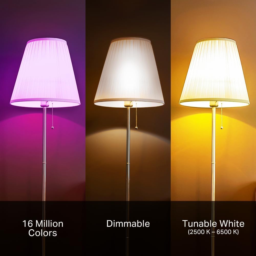 Kasa Smart salón iluminado con colores vivos para ambientación y fiestas