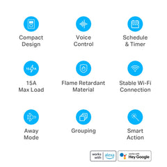 Kasa Smart enchufe lateral detalle del conector y materiales seguros
