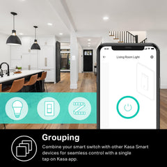 Kasa Smart HS220P3 instalado en salón controlado por app para ambiente confortable