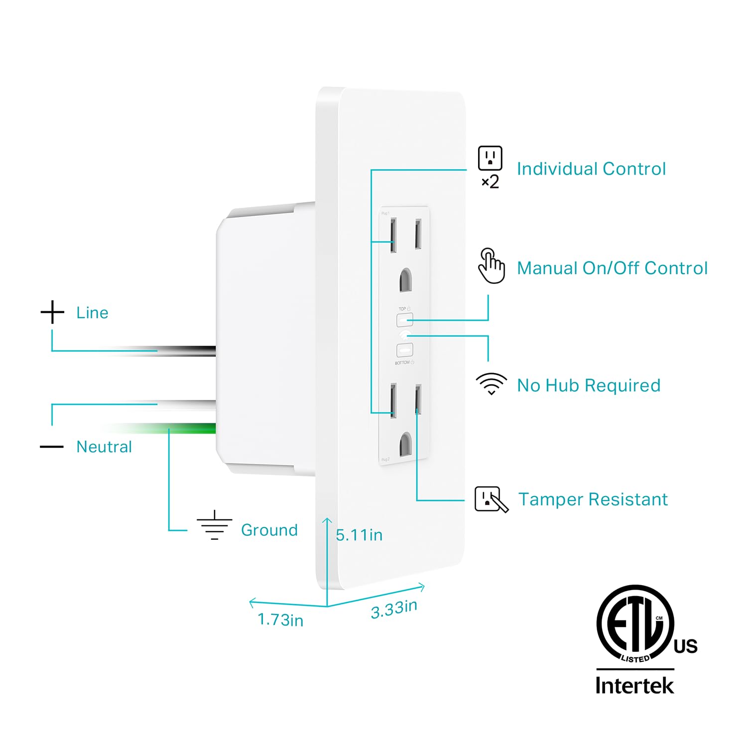 Kasa Smart comparación de tamaño con mano para apreciar dimensiones reales y ajuste