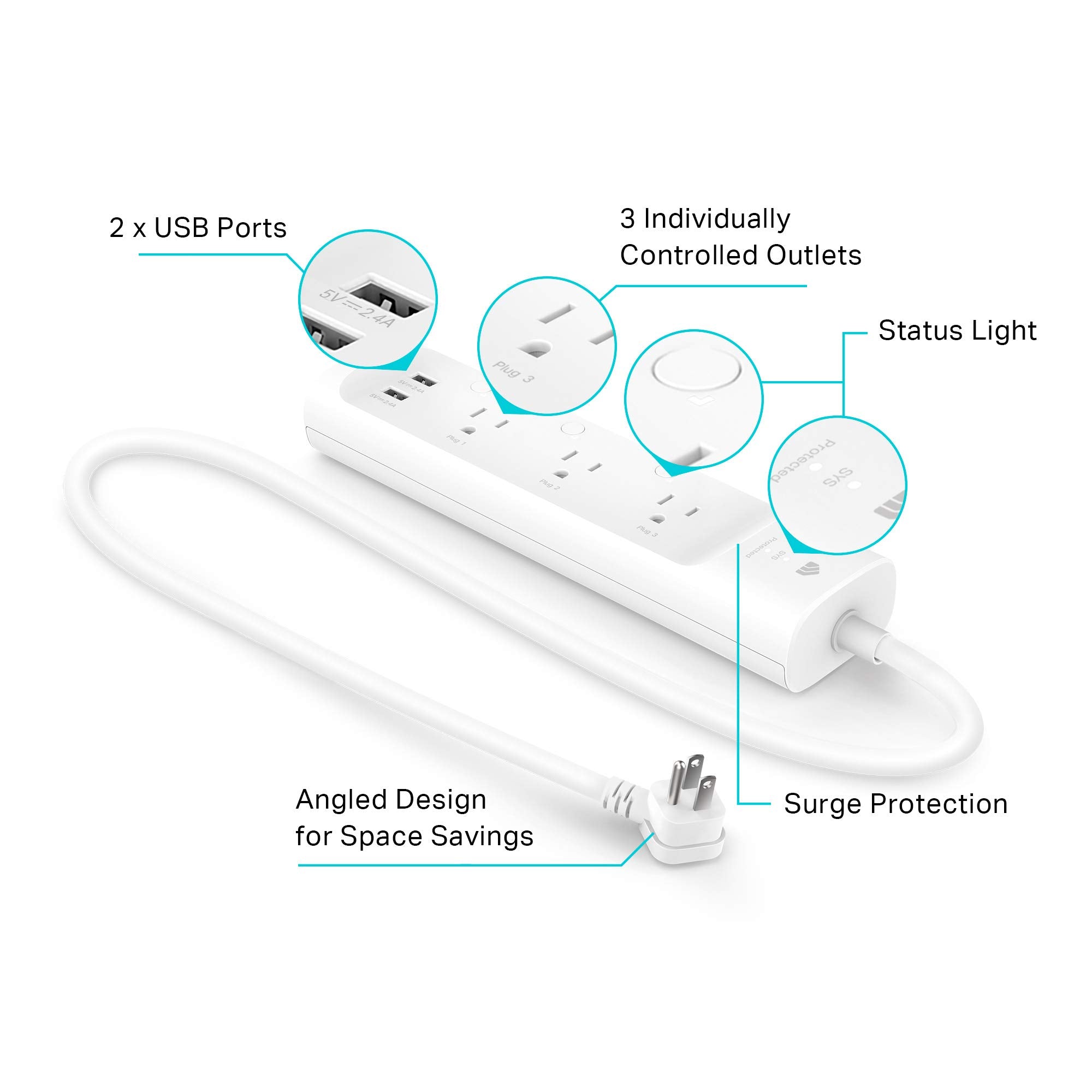 Kasa Smart KP303 primer plano de las tomas inteligentes con interruptores independientes