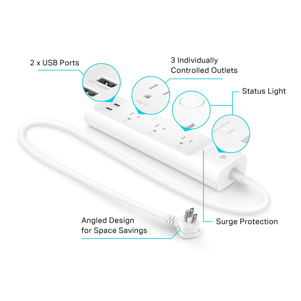 Kasa Smart KP303 primer plano de las tomas inteligentes con interruptores independientes