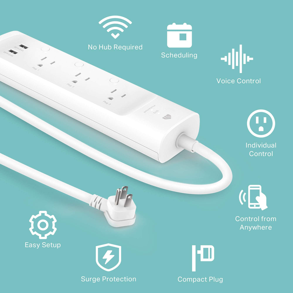 Kasa Smart KP303 puertos USB en primer plano para carga rápida de móviles