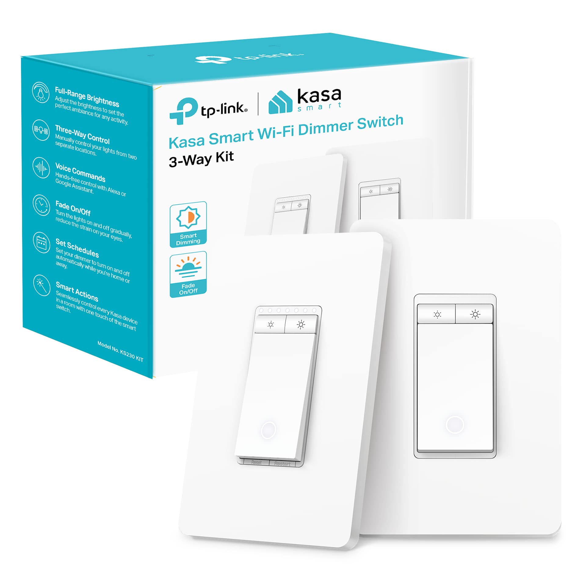 Kasa Smart KS230 KIT v2 frontal del interruptor mostrando diseño elegante y control cómodo