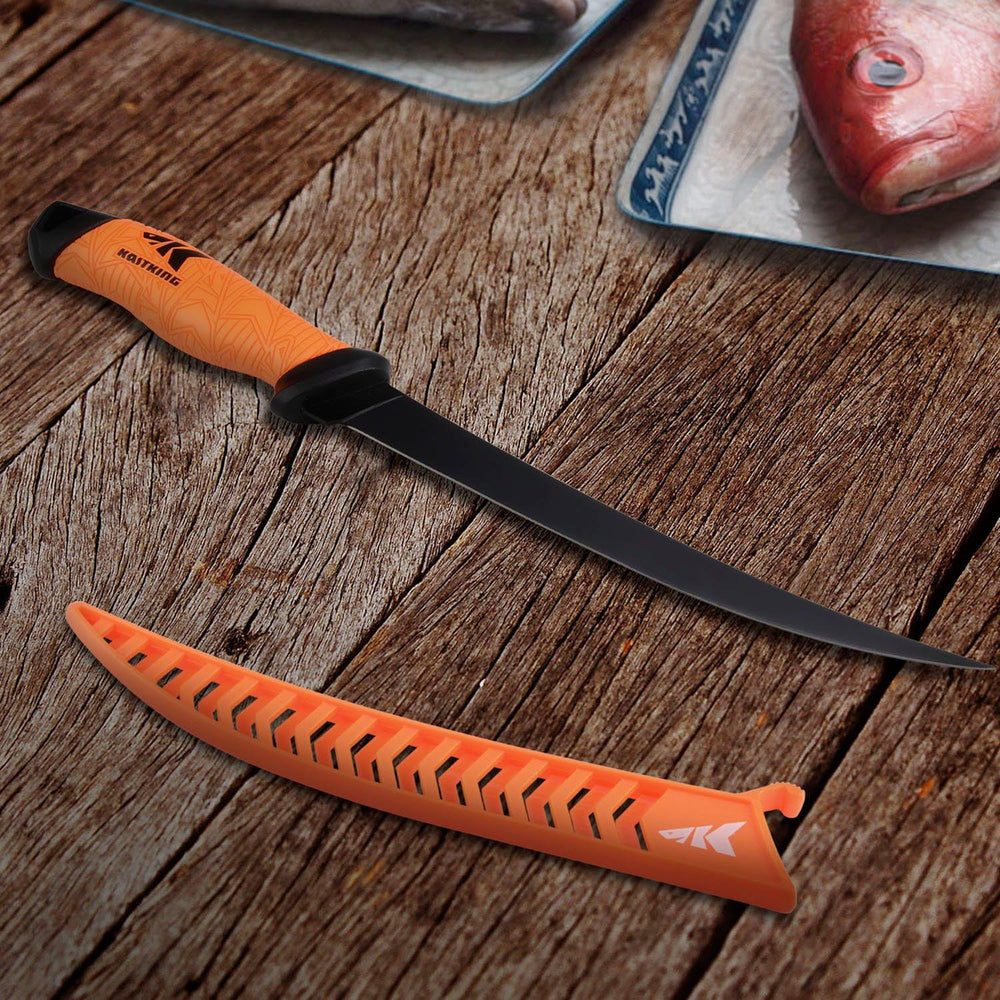 KastKing knife on a boat deck with tackle, durable for marine use