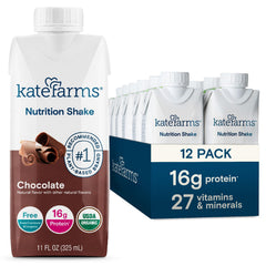 KATE FARMS frente del empaque chocolate con información visible y conveniencia