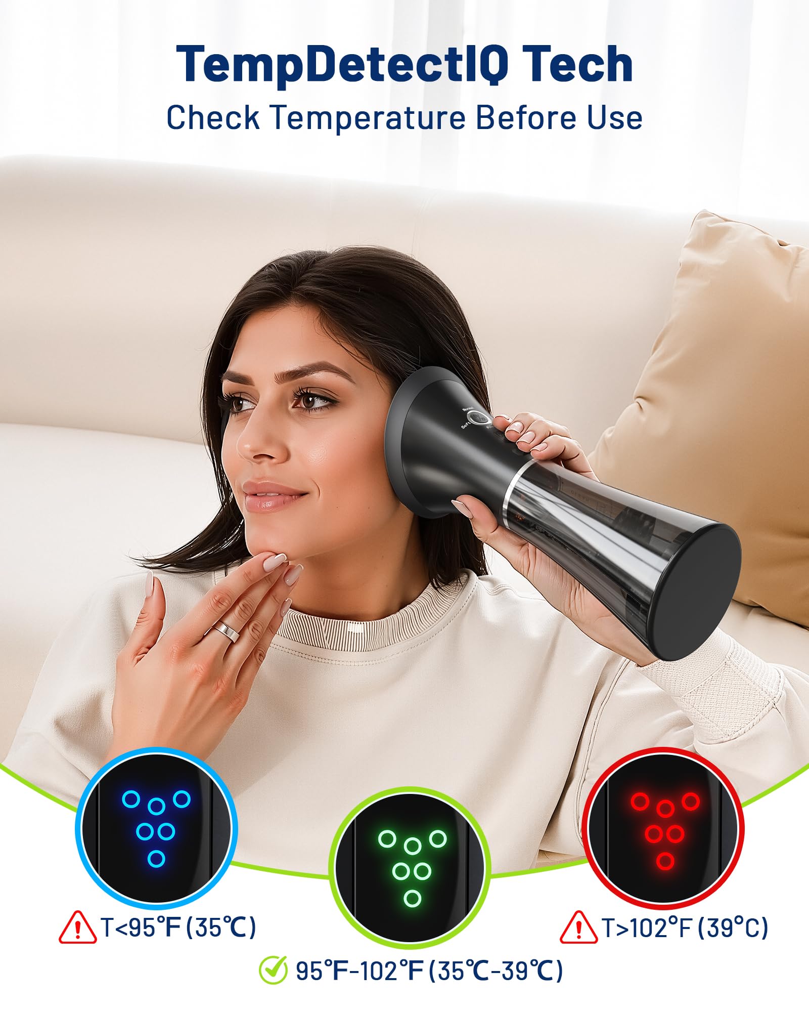 KAUGIC panel con luces que indican temperatura segura para el enjuague