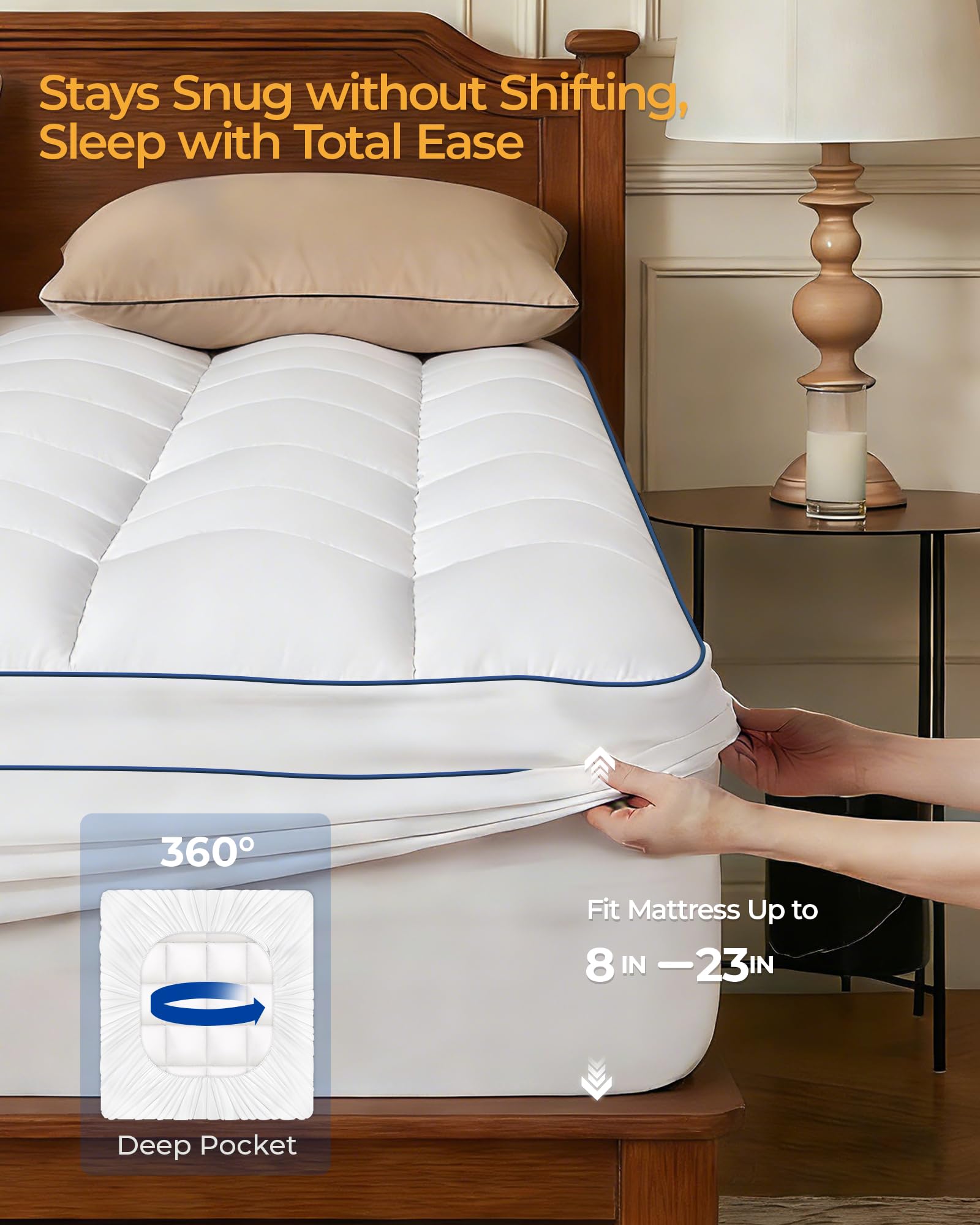 Kayfia ambientación de dormitorio con topper instalado, aspecto lujoso