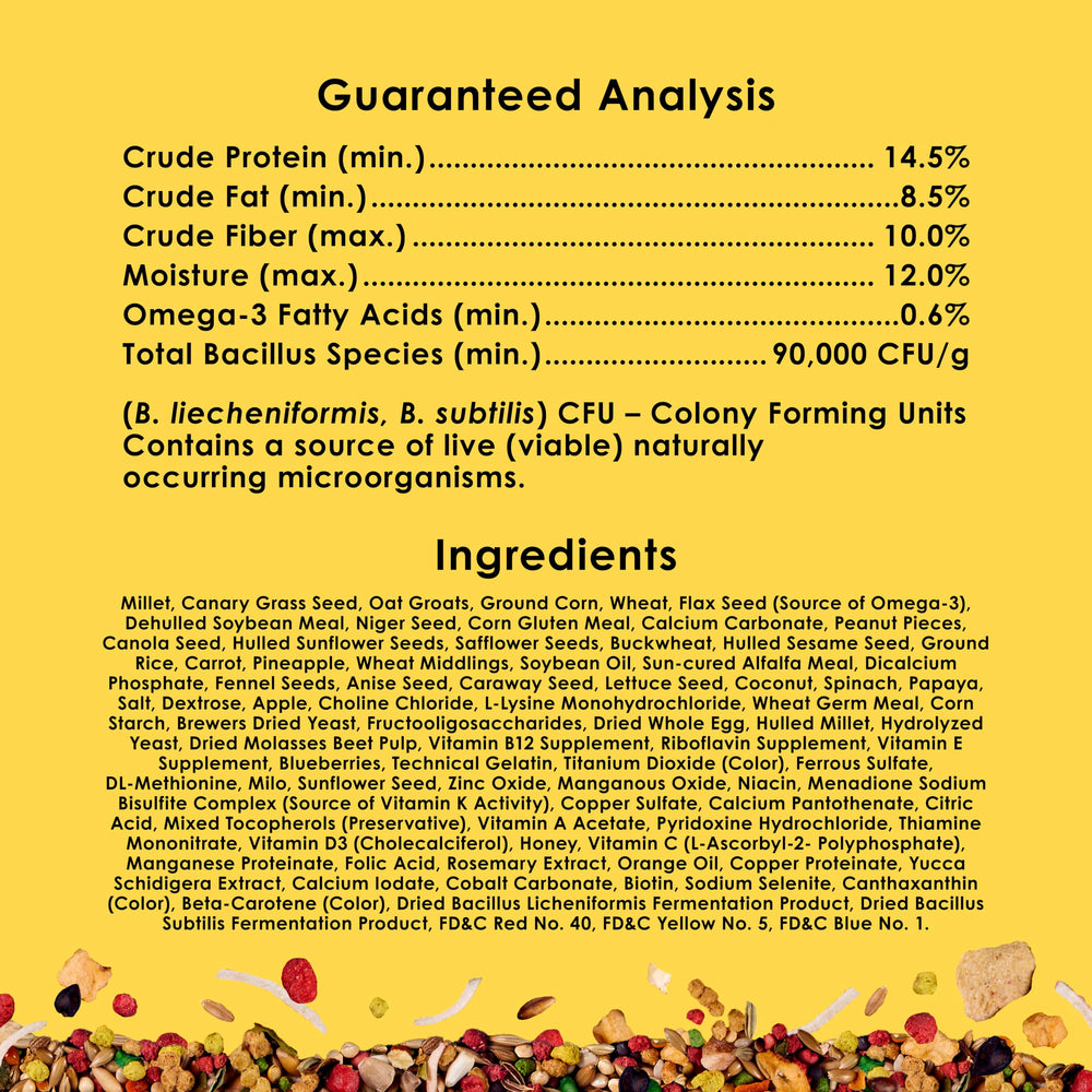 Kaytee Fiesta ingredientes secos extendidos mostrando calidad y variedad