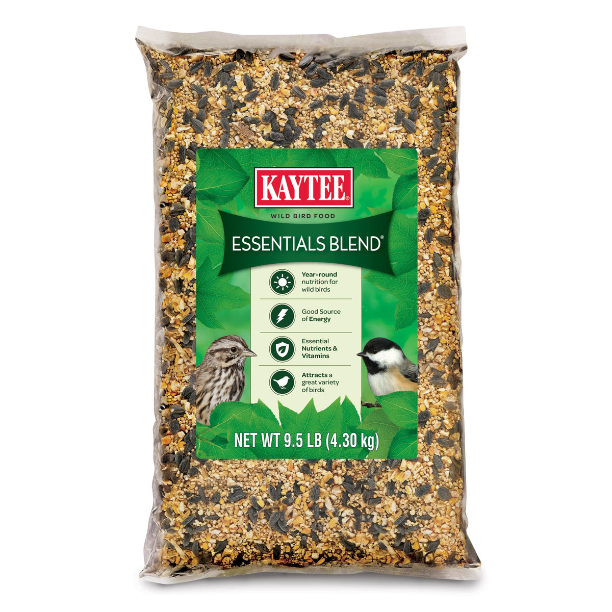 Kaytee bolsa frontal de Essentials Blend mostrando marca y formato práctico
