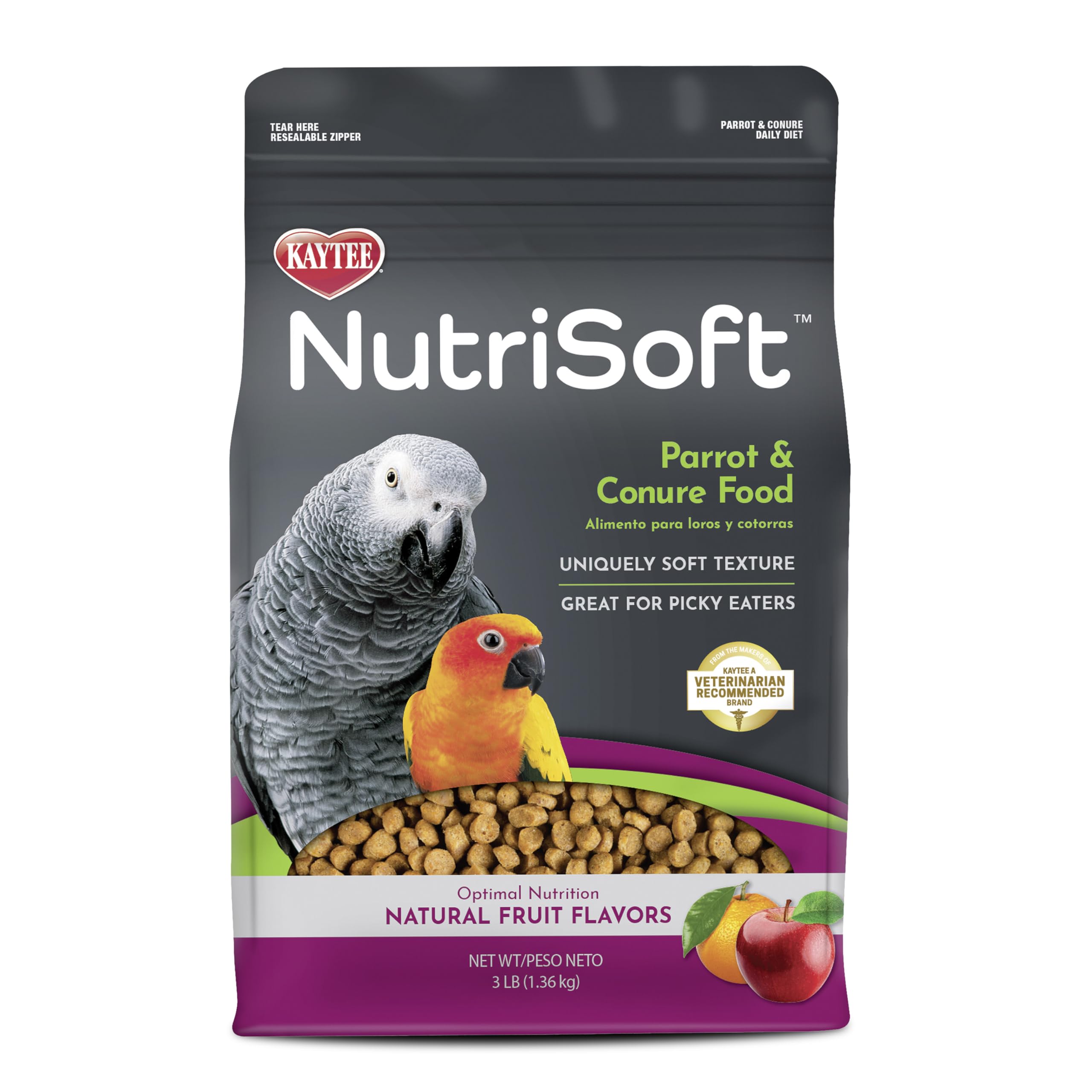 Kaytee Nutrisoft frente del empaque mostrando peso y beneficios nutricionales