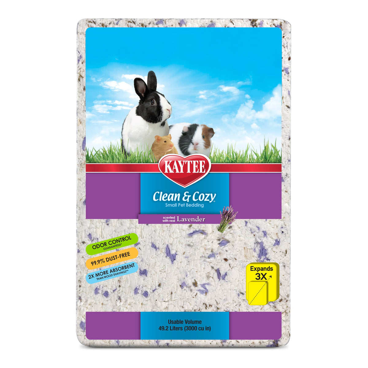 Kaytee embalaje frontal lavanda mostrando volumen y beneficios
