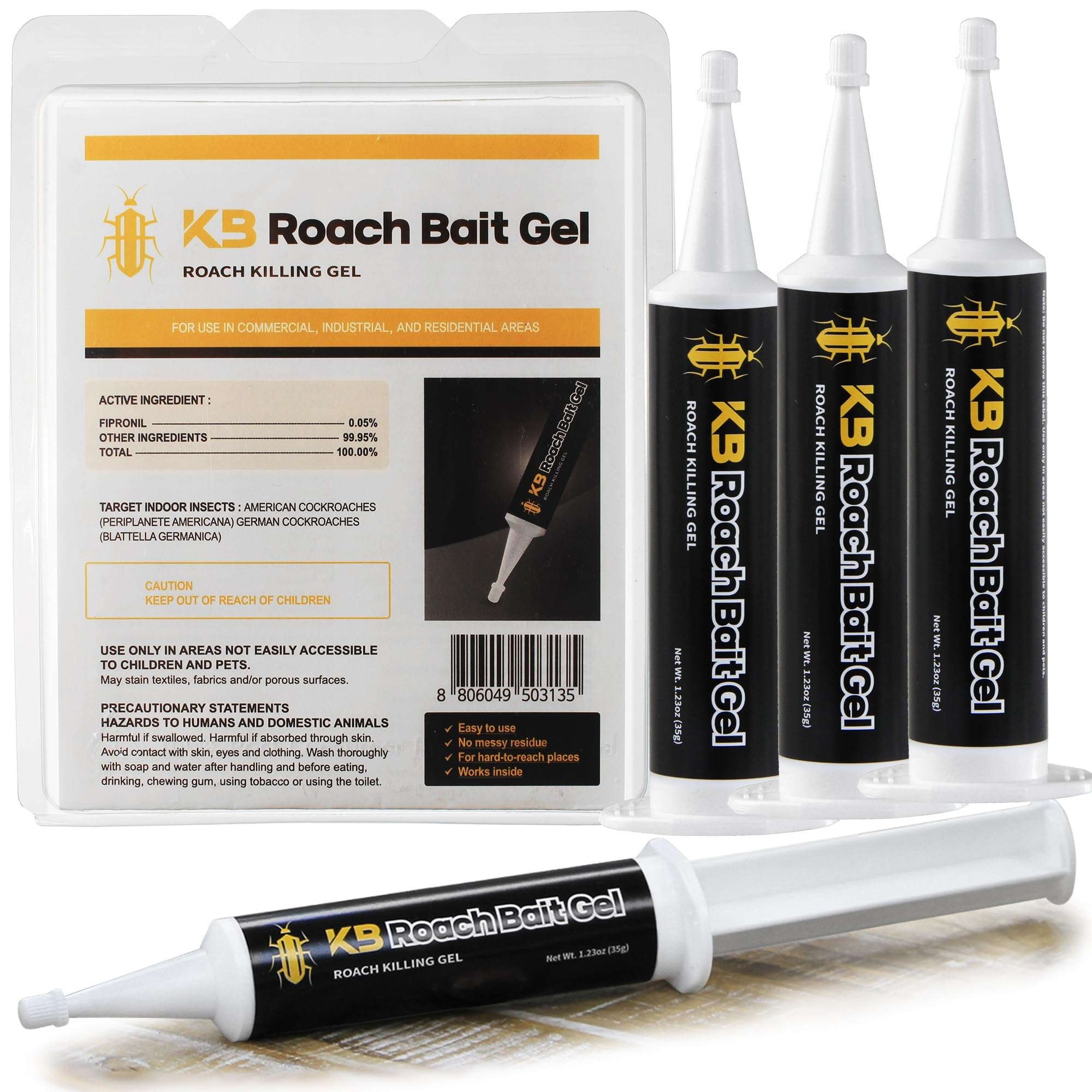 KB Roach Bait Gel front packaging showing product and benefits