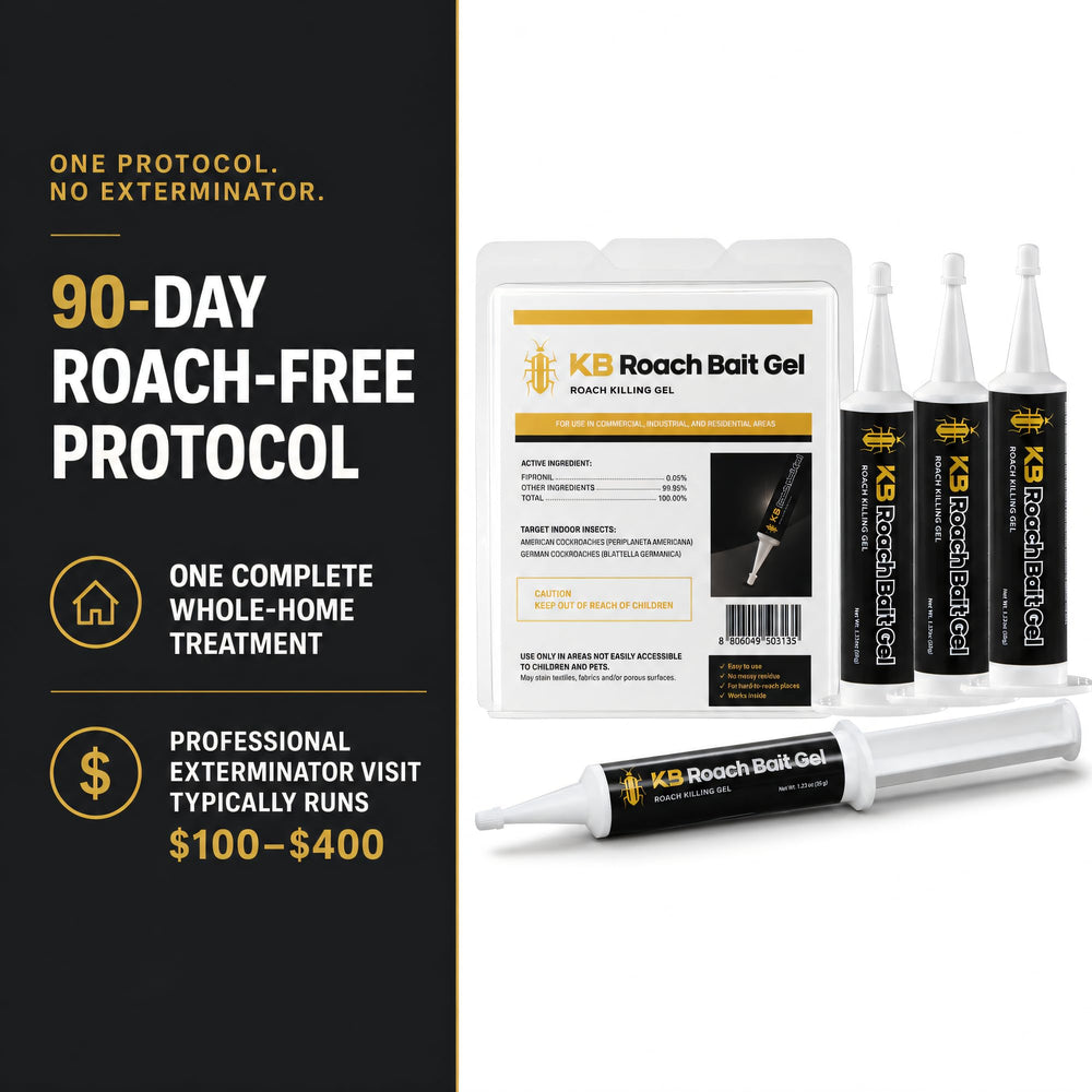 KB Roach Bait Gel syringe close-up showing applicator tip for precise placement