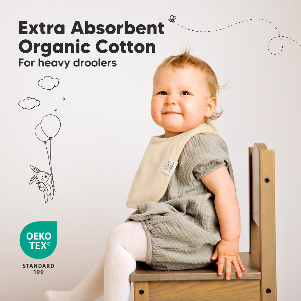 KeaBabies babero puesto en bebé, absorción y confort durante la dentición