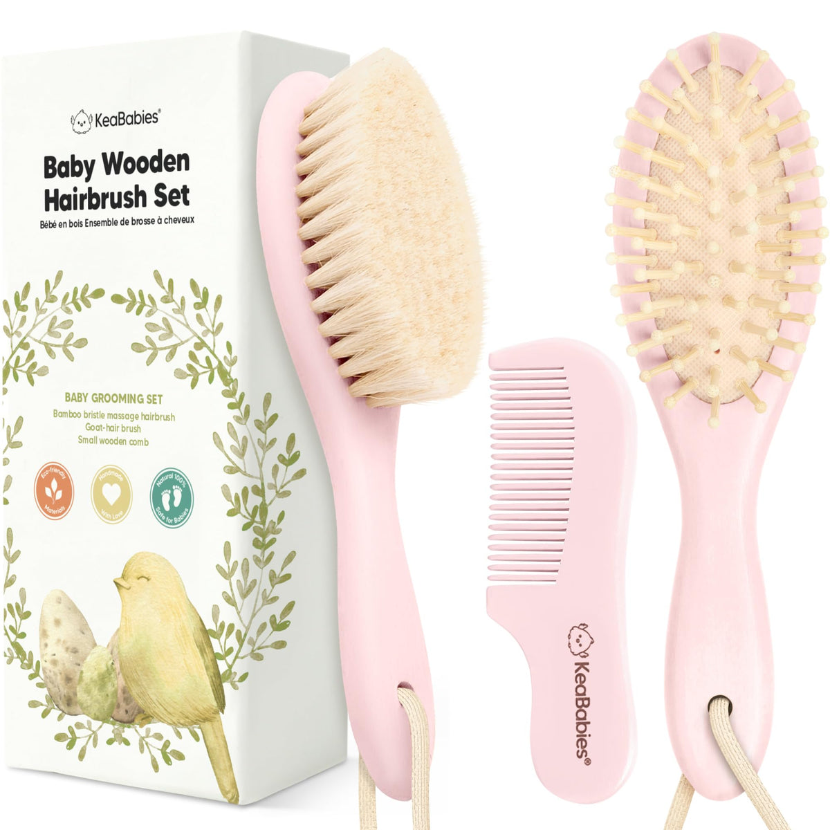 KeaBabies cepillo frontal blush mostrando forma ergonómica y acabado suave