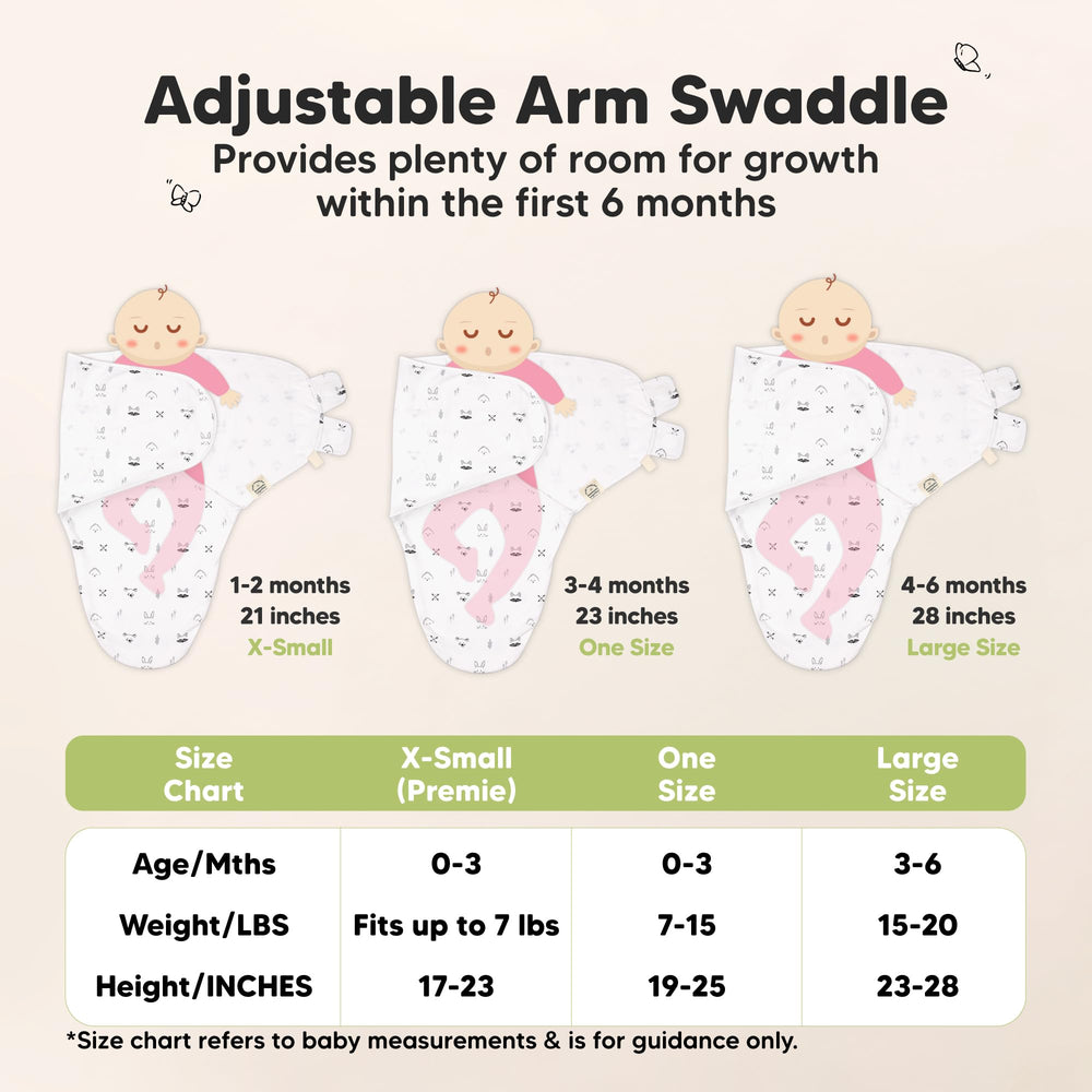 KeaBabies swaddle beside a ruler indicating 0-3 months sizing and scale