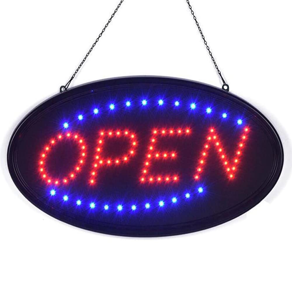 KEBE cartel LED frontal mostrando OPEN y alto brillo
