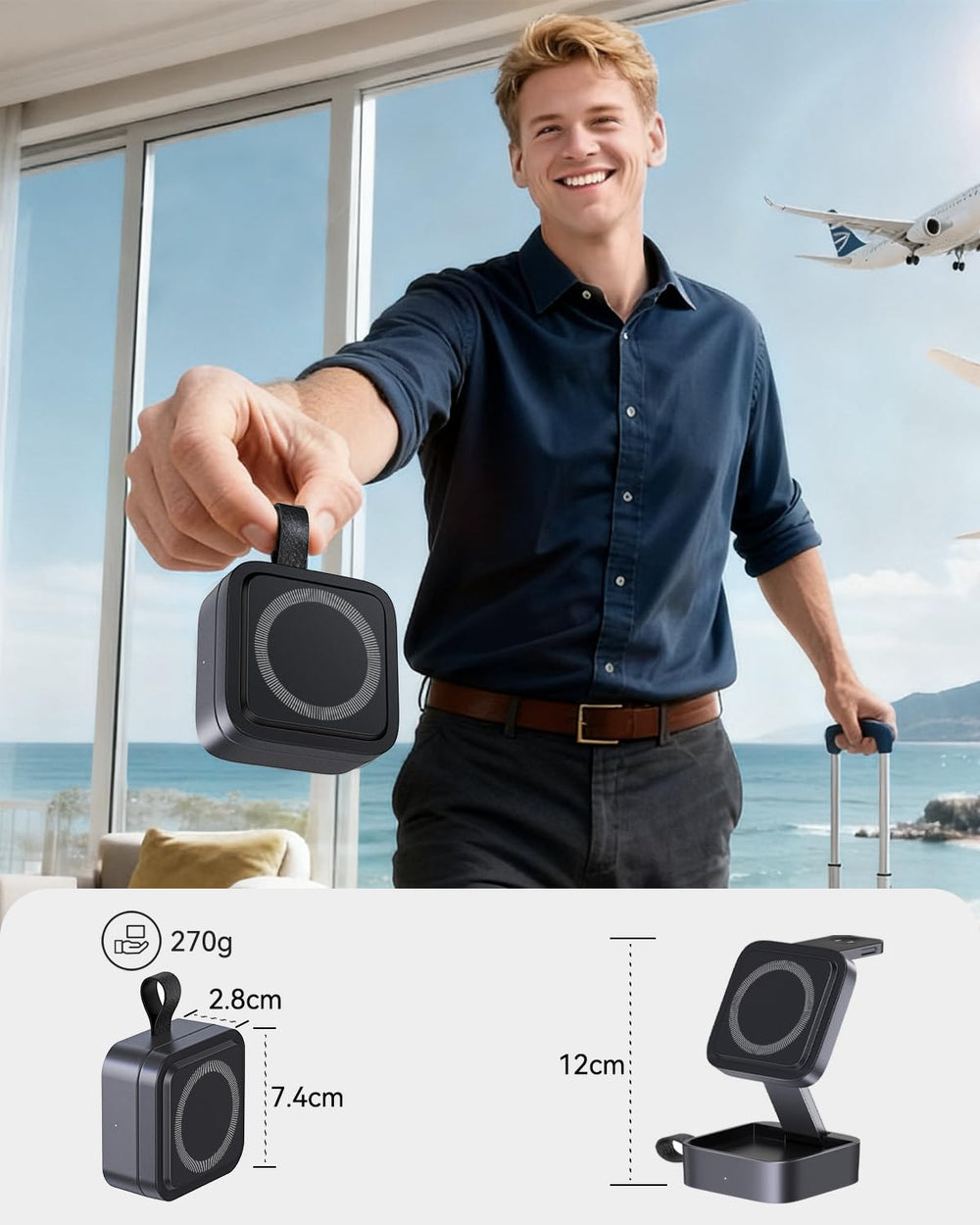 KEEPRO primer plano del cargador magnético mostrando alineación precisa para iPhone