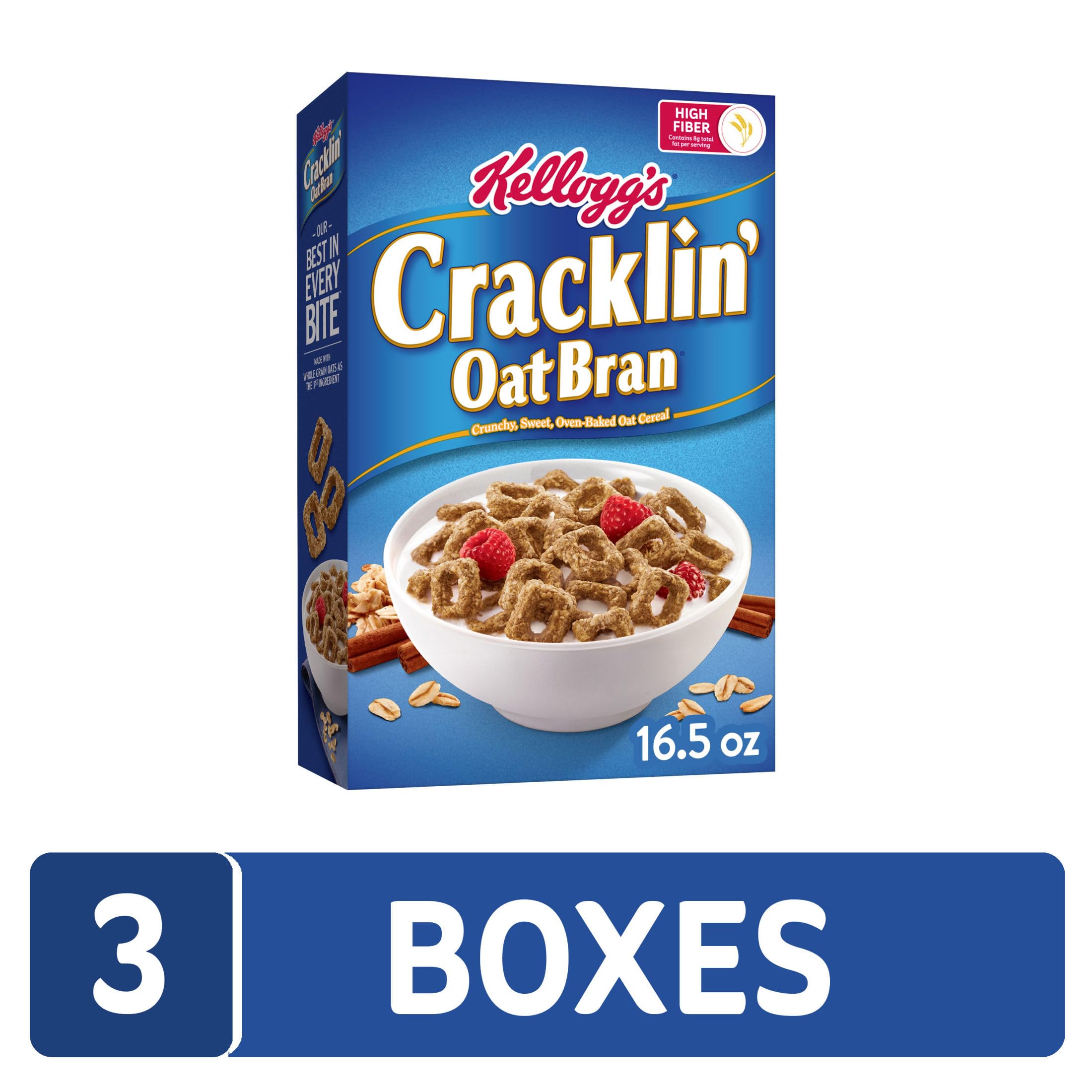 Kellogg's Cracklin' Oat Bran detalle de clusters crujientes y coco