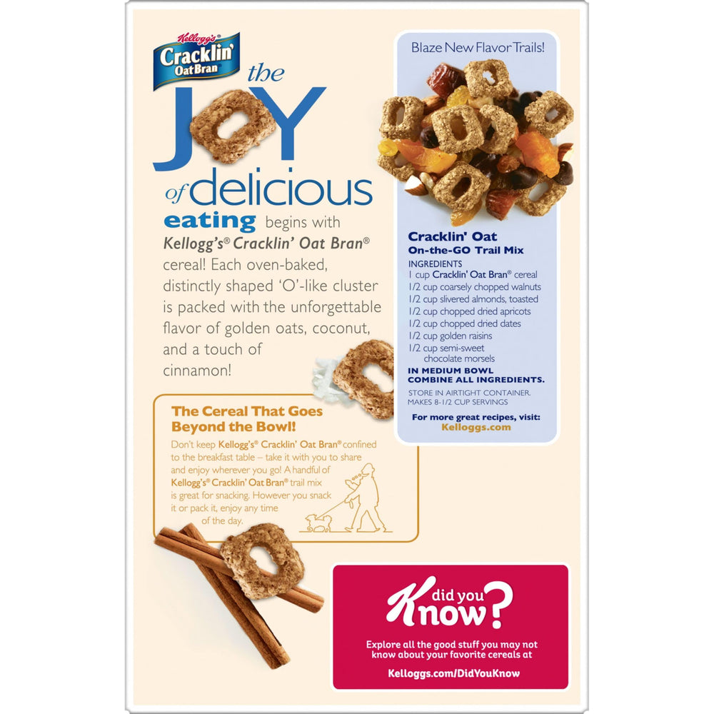 Kellogg's Cracklin' Oat Bran etiqueta nutricional clara para alérgenos