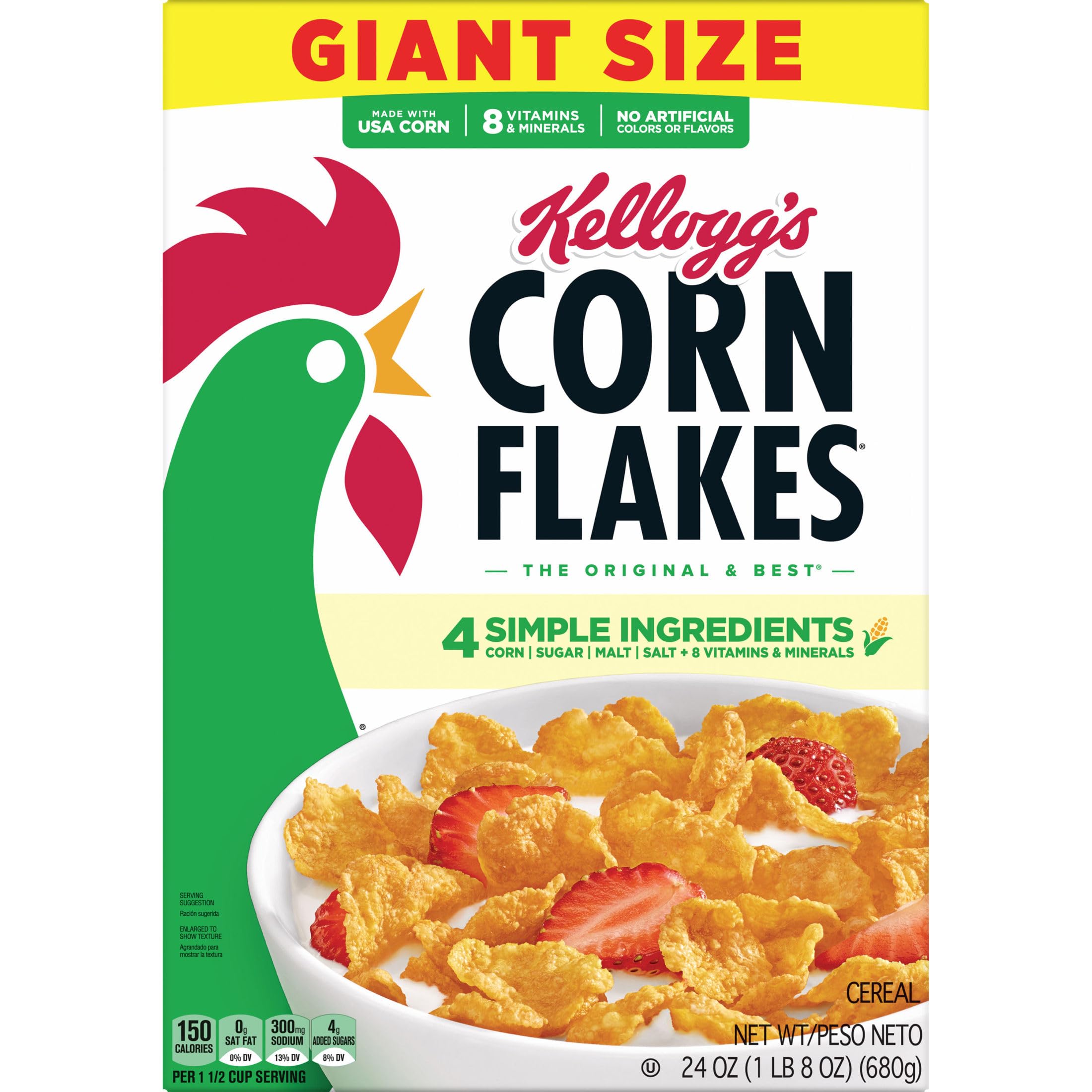 Kellogg's envase abierto mostrando copos frescos y almacenaje