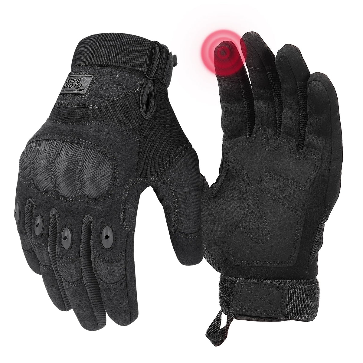KEMIMOTO vista frontal de los guantes mostrando ajuste y diseño protector