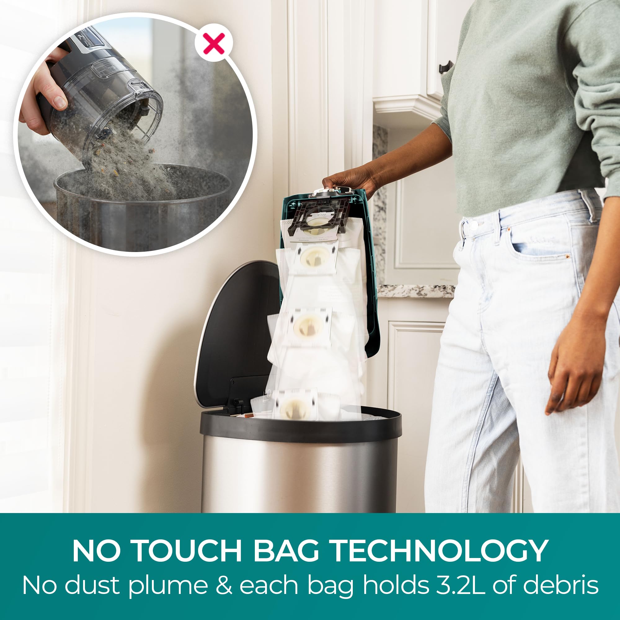 Kenmore bolsa junto a regla para comparar tamaño y facilidad de almacenamiento