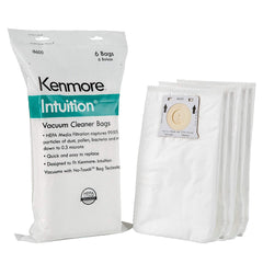 Kenmore paquete frontal mostrando seis bolsas HEPA y beneficio de reposición