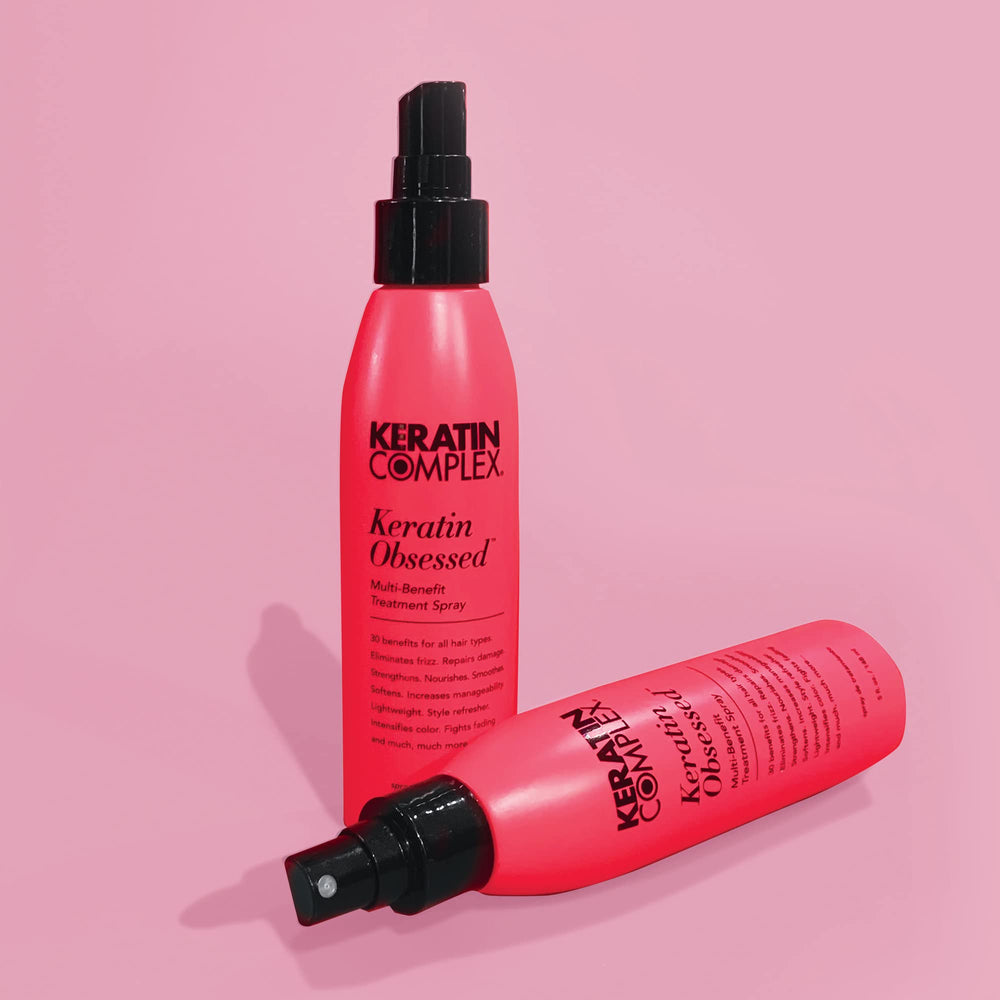 Keratin Complex etiqueta con ingredientes clave y beneficios reparadores