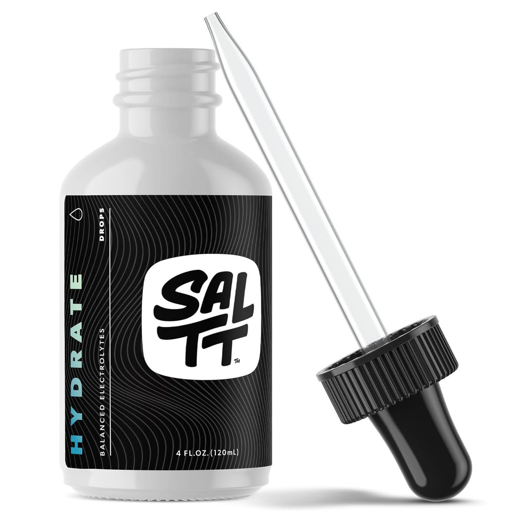 Keto Chow bote SALTT Hydrate vista frontal mostrando la presentación de 4 oz y practicidad