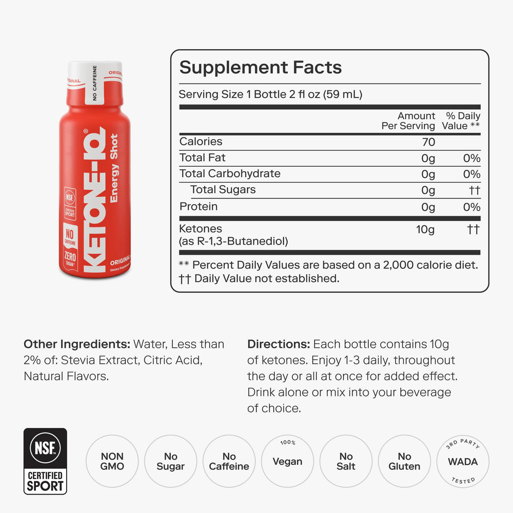 Ketone Iq textura del líquido claro del shot que sugiere absorción rápida