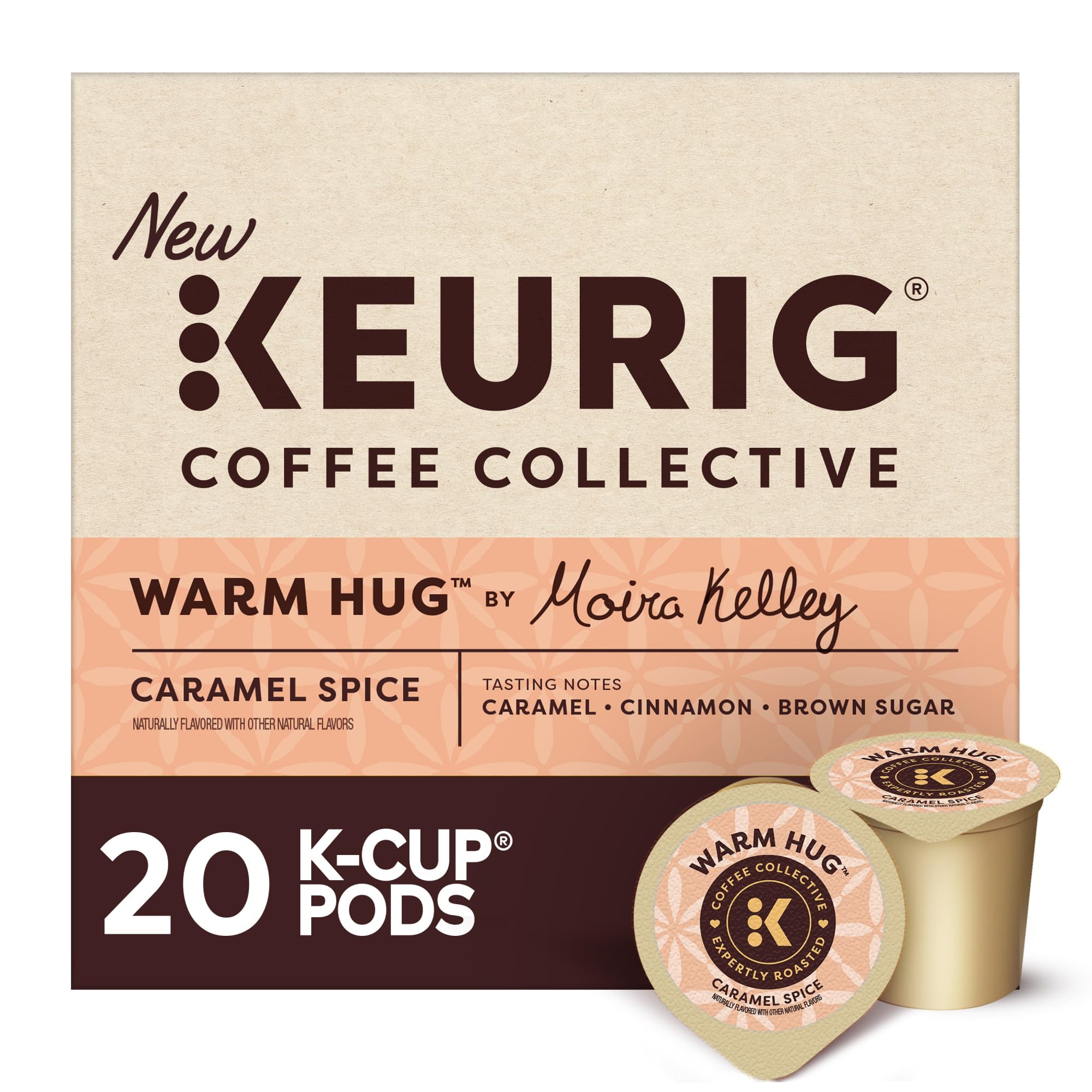 KEURIG COFFEE COLLECTIVE caja frontal Warm Hug muestra diseño y beneficios