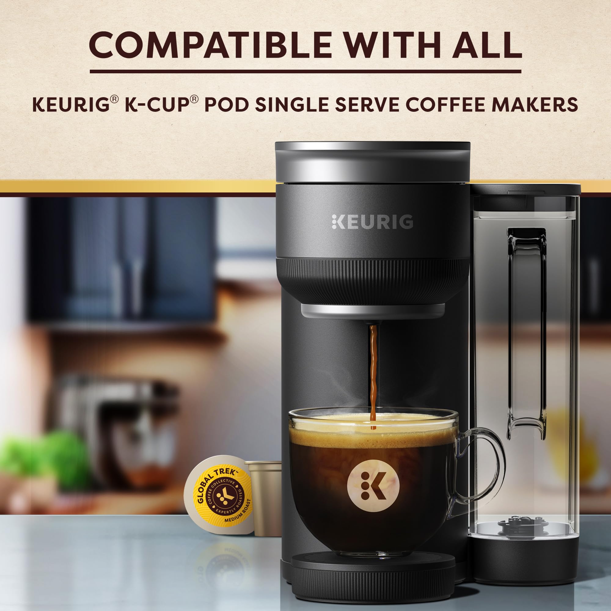 Keurig Coffee Collective comparación de tamaño de cápsula para escala clara