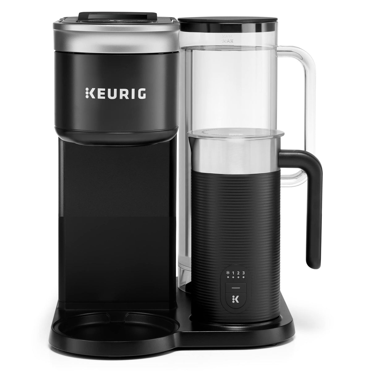 Keurig K-Café SMART front view showing sleek black design and cup platform for stylish brewing