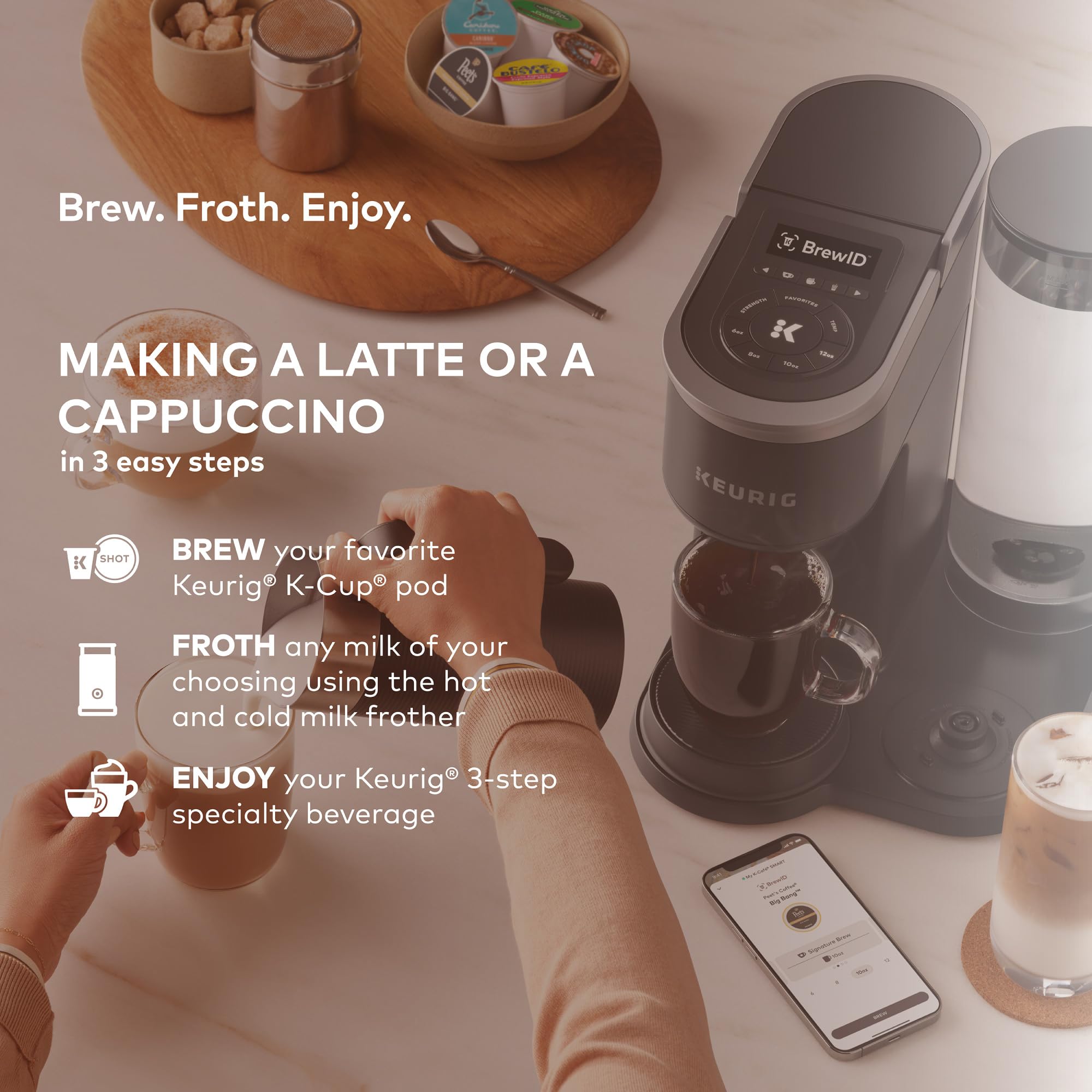 Keurig K-Café SMART Multistream nozzle saturating a K-Cup pod for enhanced flavor extraction