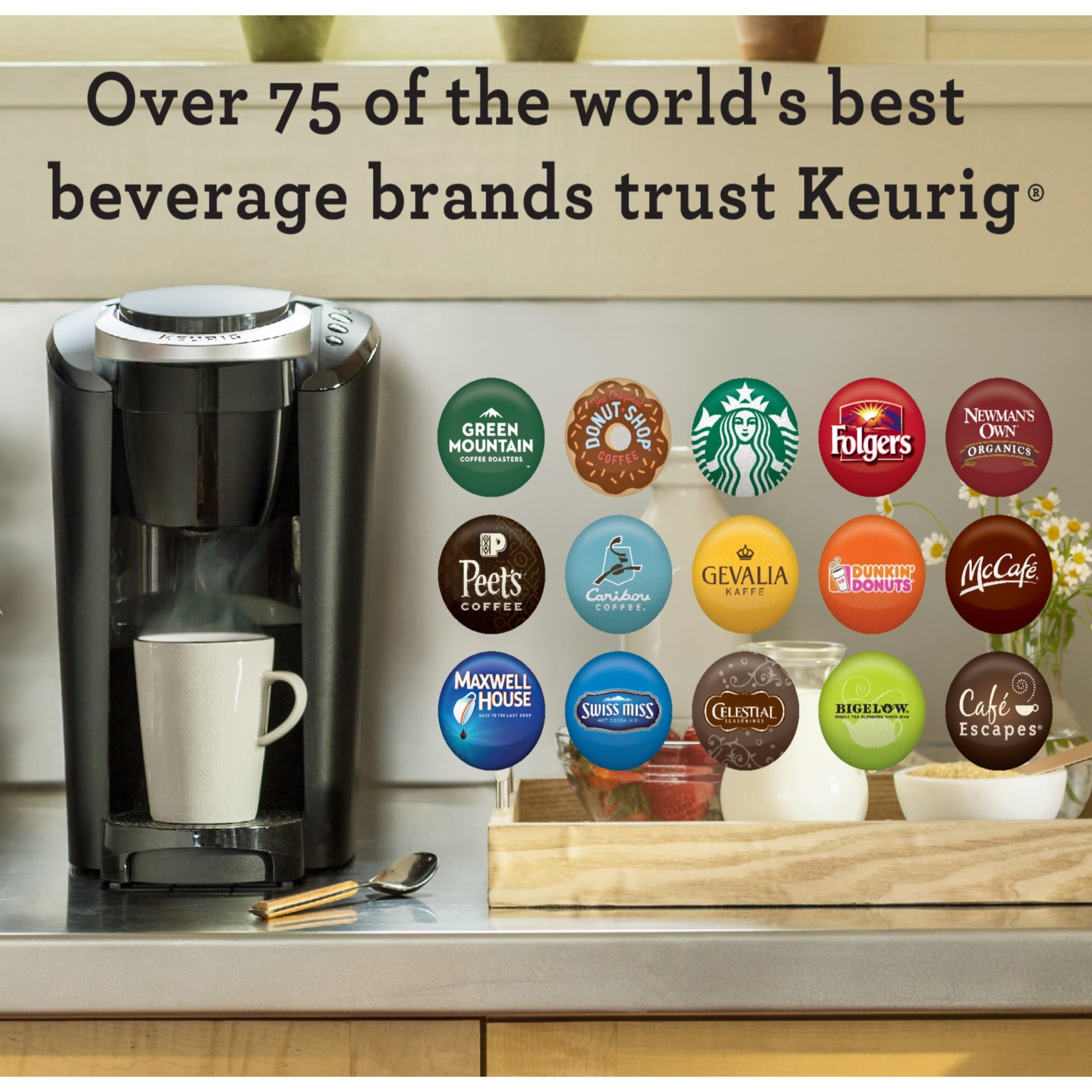 Keurig K-Compact taza recién servida demostrando resultado consistente