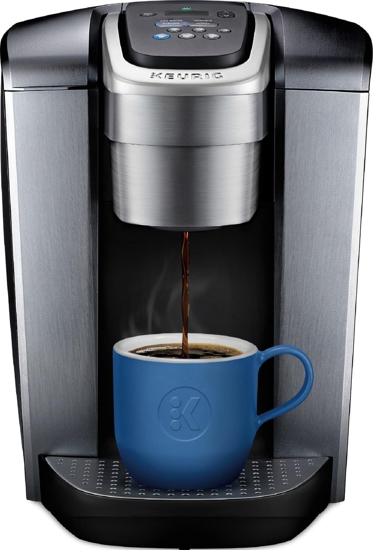 Keurig K-Elite frente metálico elegante y compacto que aporta estilo