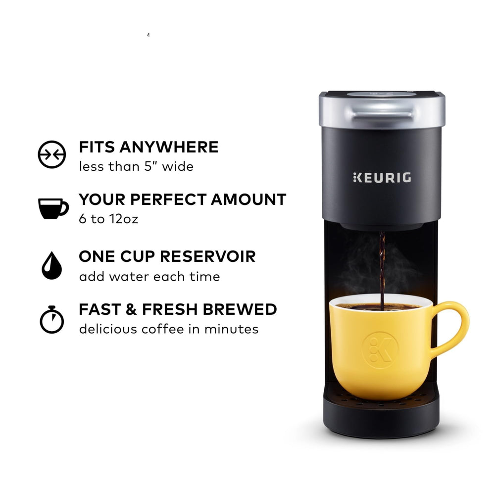 Keurig K-Mini vista lateral con acabado mate, elegante y ocupando poco espacio