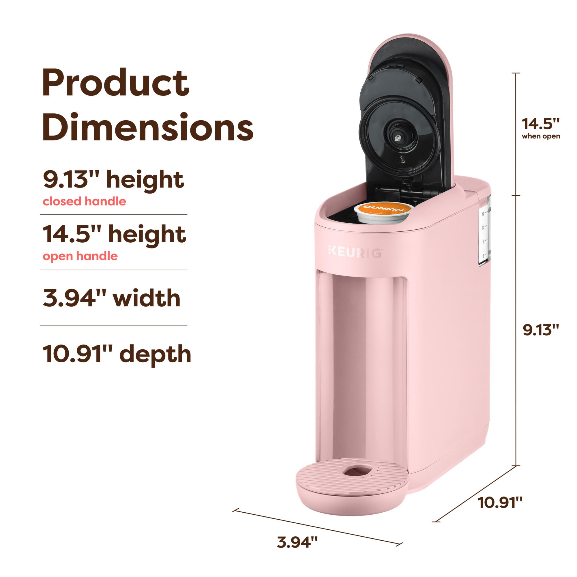 Keurig K-Mini Mate junto a una taza, demuestra su escala y tamaño real