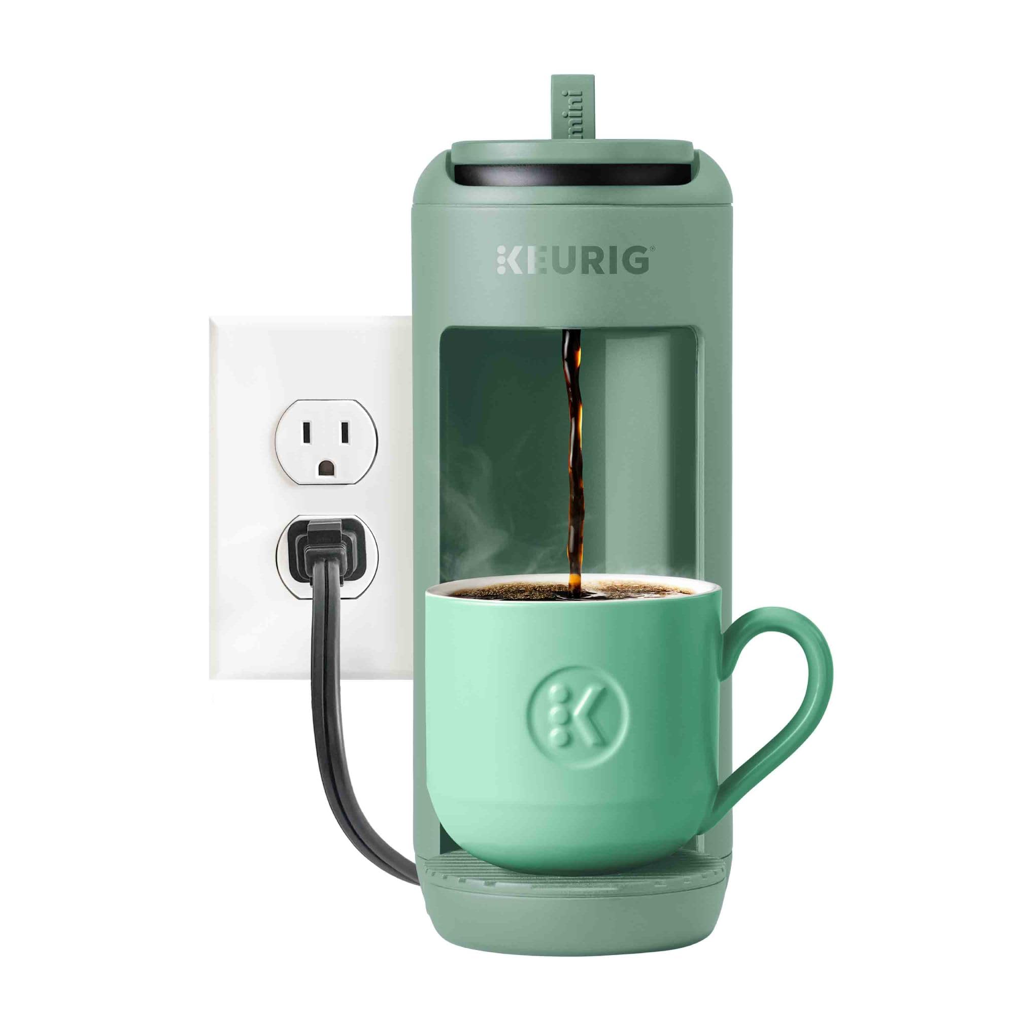 Keurig K-Mini Mate detalle del acabado moderno y color glamping green