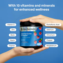 KEY NUTRIENTS bebida azul en vaso lista para beber, refresco sin azúcar tras ejercicio