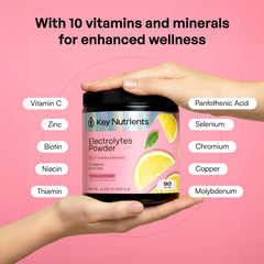 KEY NUTRIENTS cuchara medidora con polvo para una porción exacta y cómoda