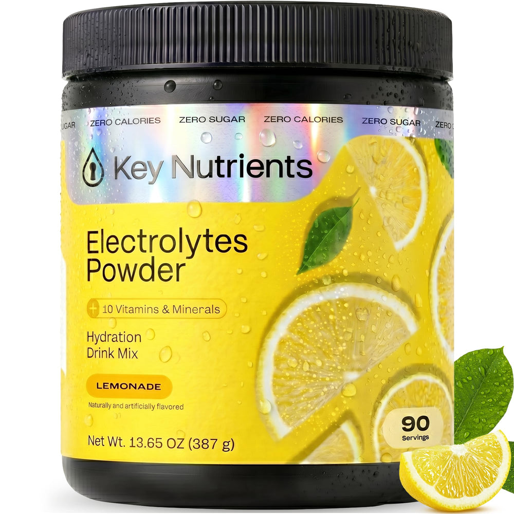 KEY NUTRIENTS frente del empaque mostrando envase y sabor limonada